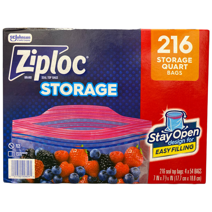 Ziploc Storage Quart Bags with New Stay Open Design, 216 ct