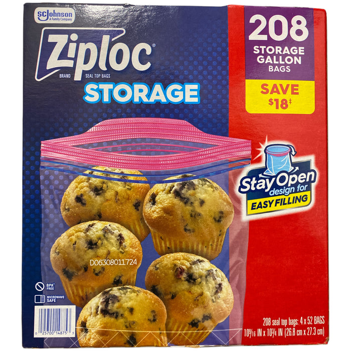 Ziploc Gallon Stay Open Easy Filling Storage Bags, 208 ct.