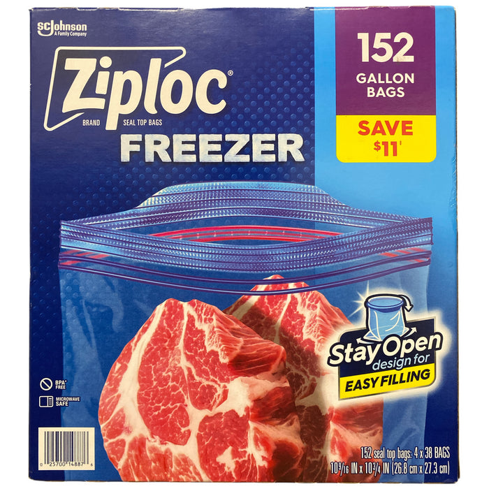 Ziploc Easy Open Tabs, Stay Open Design, Freezer Bags, Gallon, 152 Count