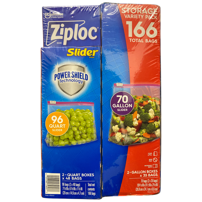 Ziploc Slider Storage Bags Variety Pack, Quart 96 ct., Gallon 70 ct