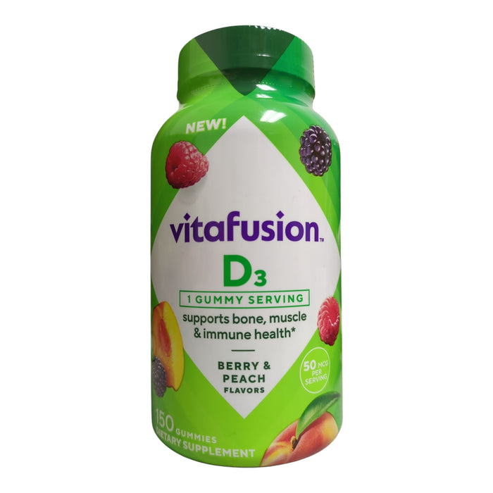Vitafusion Vitamin D3 Gummy Vitamins, Berry & Peach Flavor, 150 ct