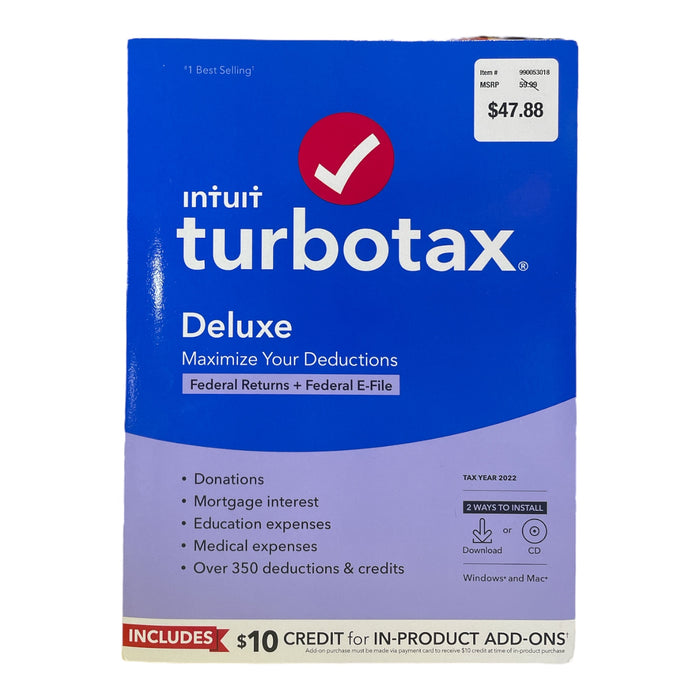 Intuit TurboTax Deluxe CD/Digital Federal Returns & E-File, Tax Year 2022