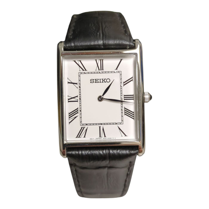 Seiko Essentials Collection Quartz Black Leather Strap, 28.4mm