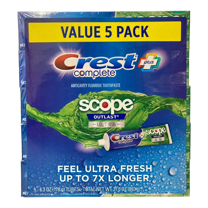 Crest Complete Plus Scope Outlast Ultra, 6.3Oz Tubes, 5pk