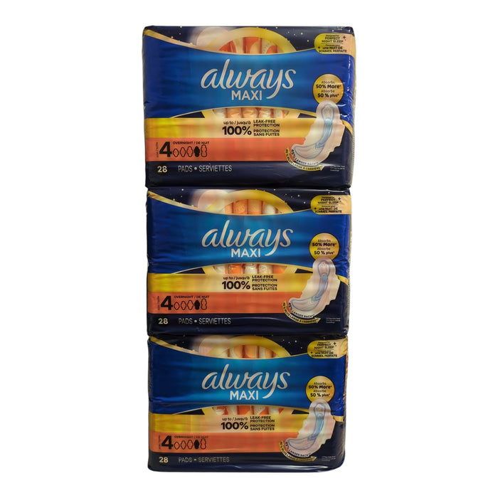 Always Maxi Overnight Pads with Wings, Size 4, 84ct