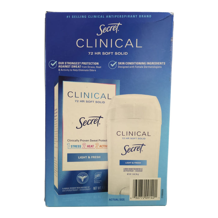 Secret Clinical Soft Solid Antiperspirant/Deodorant, Light & Fresh, 1.6 oz, 3ct