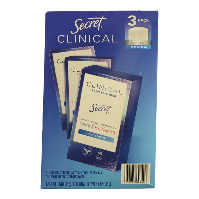 Secret Clinical Soft Solid Antiperspirant/Deodorant, Light & Fresh, 1.6 oz, 3ct