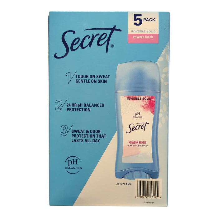 Secret Invisible Solid Antiperspirant and Deodorant, Powder Fresh, 2.6oz, 5pk