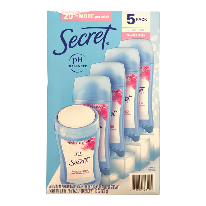 Secret Invisible Solid Antiperspirant and Deodorant, Powder Fresh, 2.6oz, 5pk