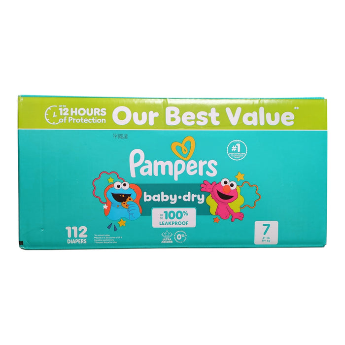 Pampers Baby Dry 100% Leakproof Disposable Diapers, Size 7 (41+ lbs), 112ct