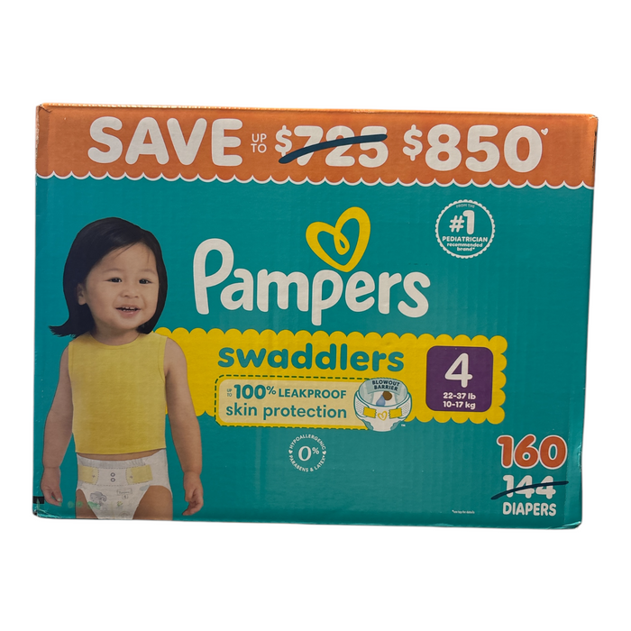 Pampers Swaddlers Unisex Leakproof Diapers, Size 4 (22-37lbs), 160 Count
