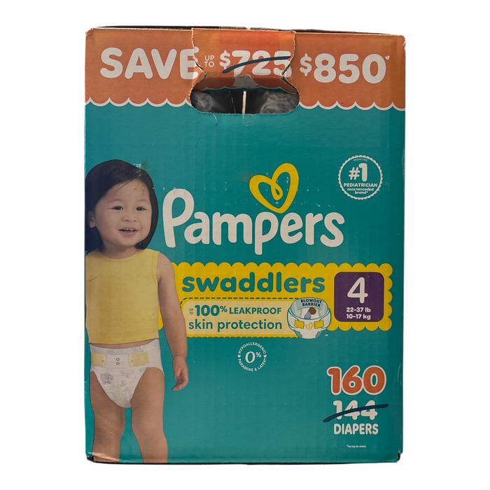 Pampers Swaddlers Unisex Leakproof Diapers, Size 4 (22-37lbs), 160 Count