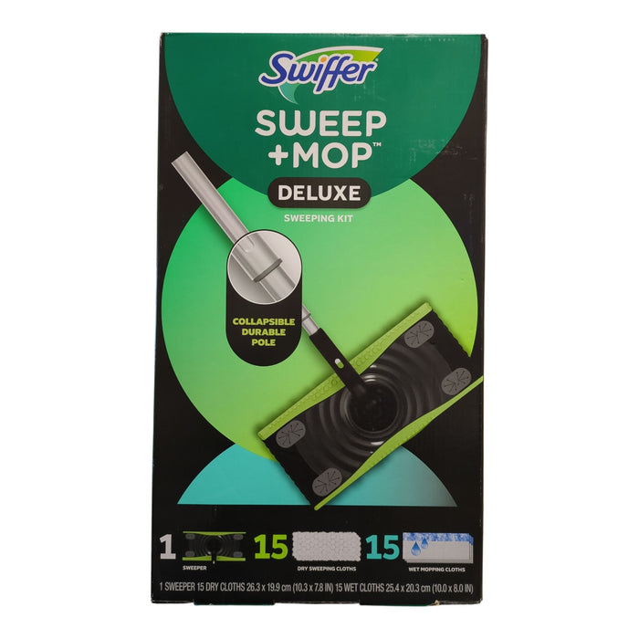Swiffer Sweep & Mop Deluxe Kit, 1 Device 15 Sweep Refills & 15 Mop Refills