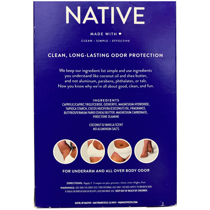 Native Whole Body Aluminum-Free Deodorant, Coconut & Vanilla, 2.3oz, 3pk