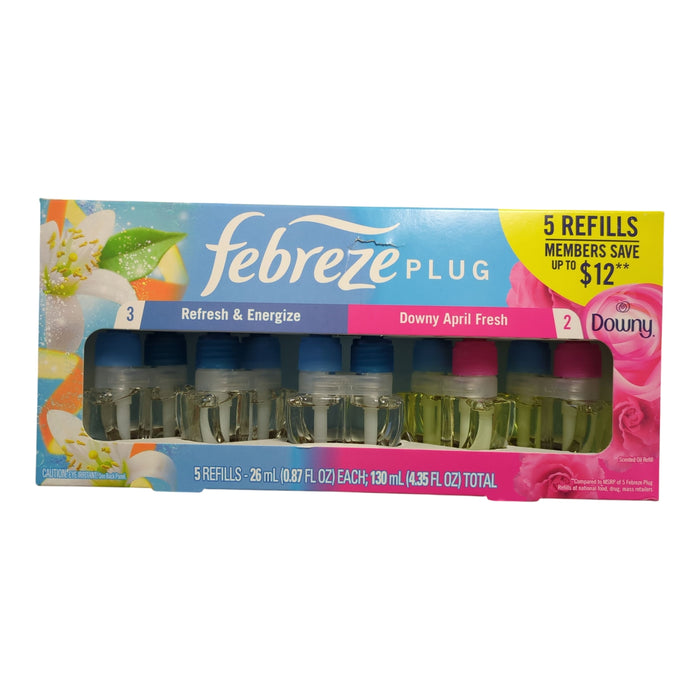 Febreze Plug Air Freshener, Refresh & Energize/Downy April Fresh, 5pk, 4.35floz