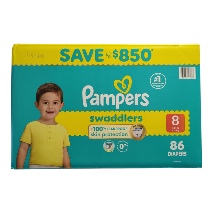 Pampers Swaddlers Disposable Diapers, Size 8 (46+ LBS), 86ct