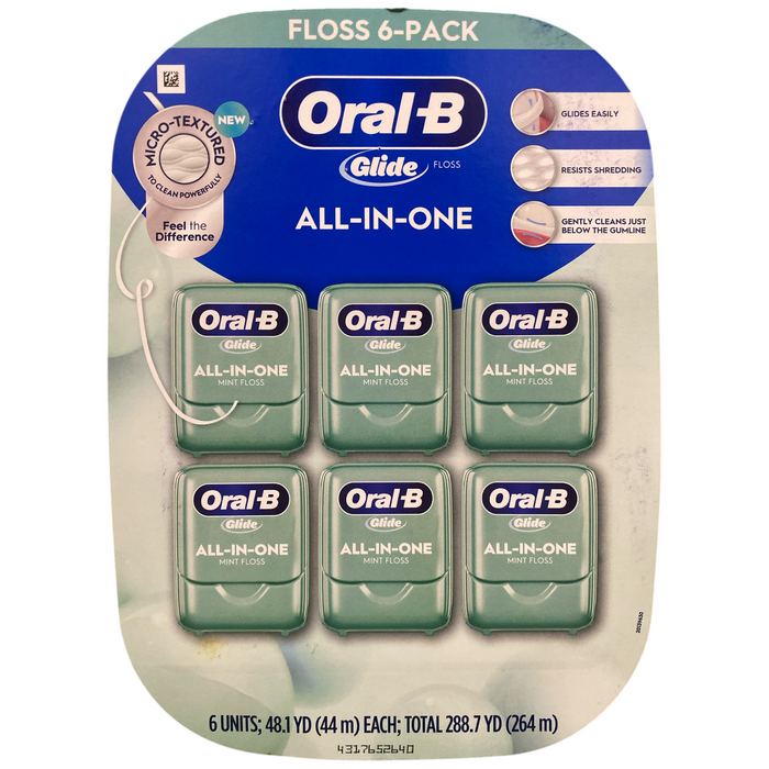 Oral-B Glide All-In-One Mint Flavor Dental Floss, 44 m, 6 pk