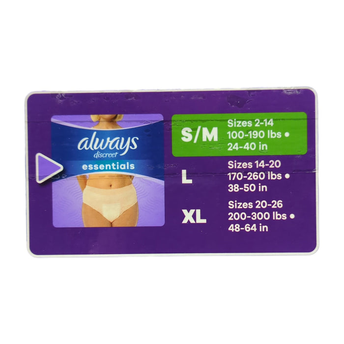 Always Discreet Essentials Underwear for Women, Maximum, 56ct, S/M