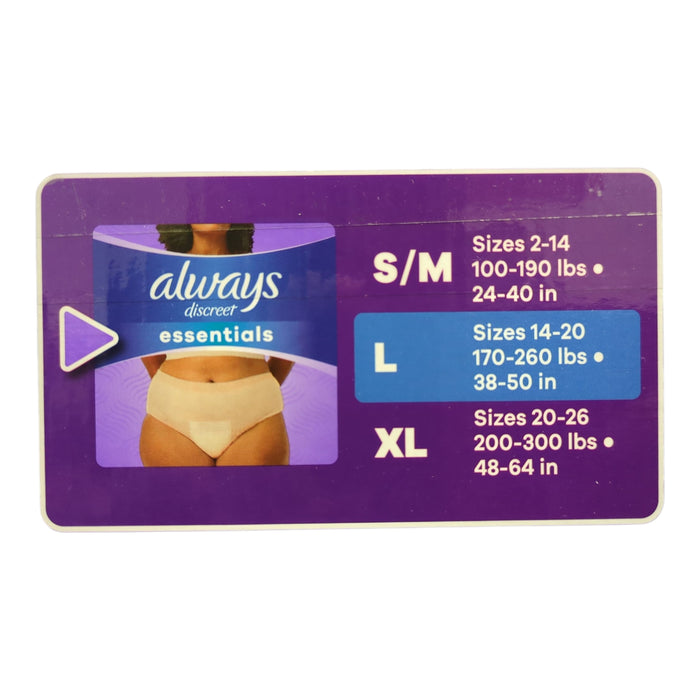 Always Discreet Essentials Underwear for Women, Maximum, 56ct, L