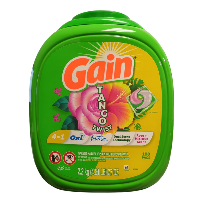 Gain Flings Tango Twist Laundry Detergent Pacs, Rose & Hibiscus Scent, 108ct