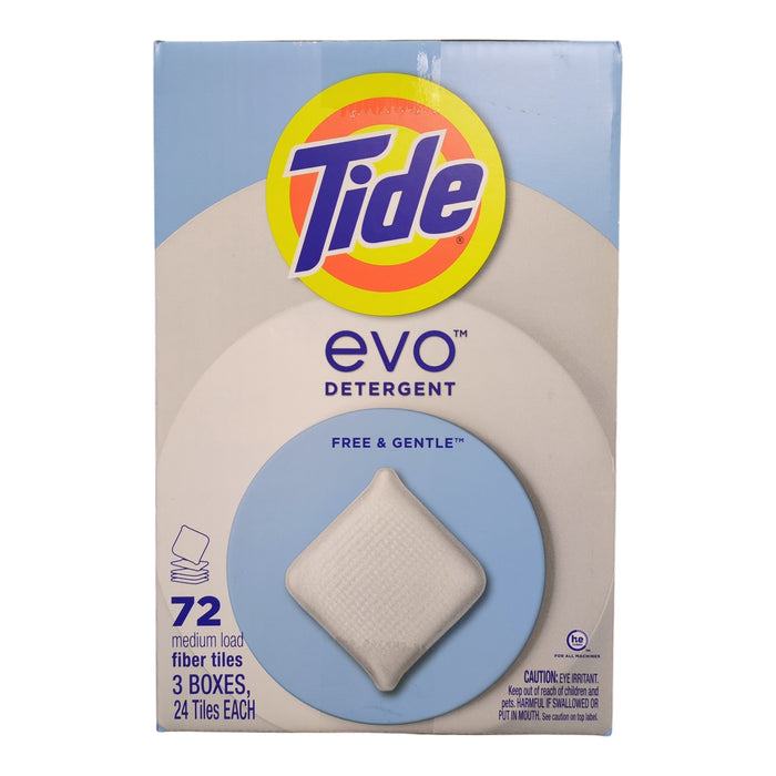 Tide Evo Laundry Detergent Fiber Tiles, Free & Gentle, 72 ct