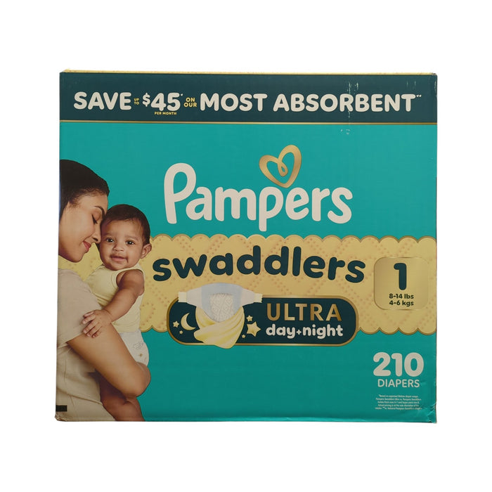Pampers Swaddlers Ultra Day & Night Diapers, 210ct, Size 1 (8-14lbs)