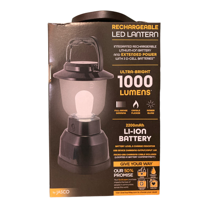 EcoScapes Ultra-Bright 1000 Lumens Dual Power Rechargeable LED Lantern