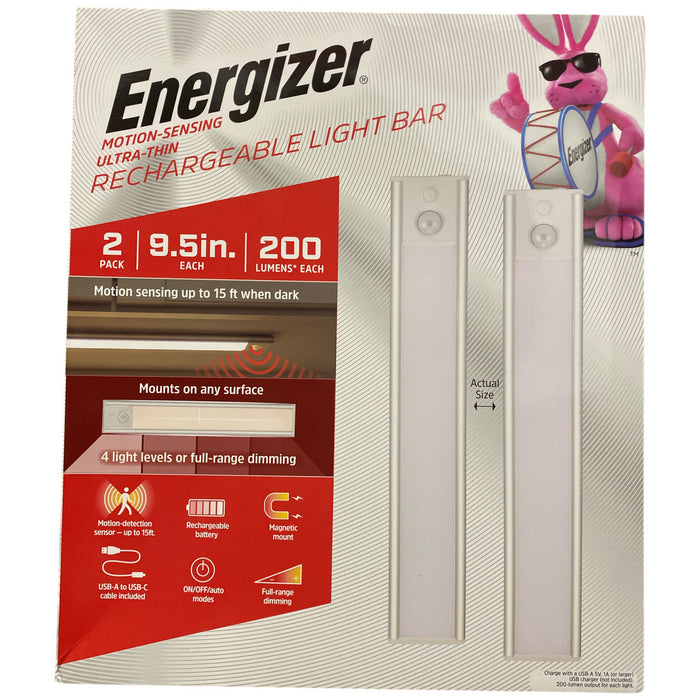 Energizer 9.5" Motion Sensing Magnetic LED Rechargeable Light Bar, 2 Pack