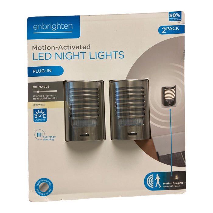 Enbrighten Motion-Sensing Dimmable LED Night Light, Brushed Nickel, 2pk