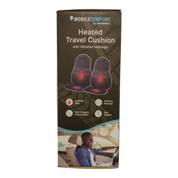 Homedics Heated Travel Cushion With Vibration Massage, Black, 2pk