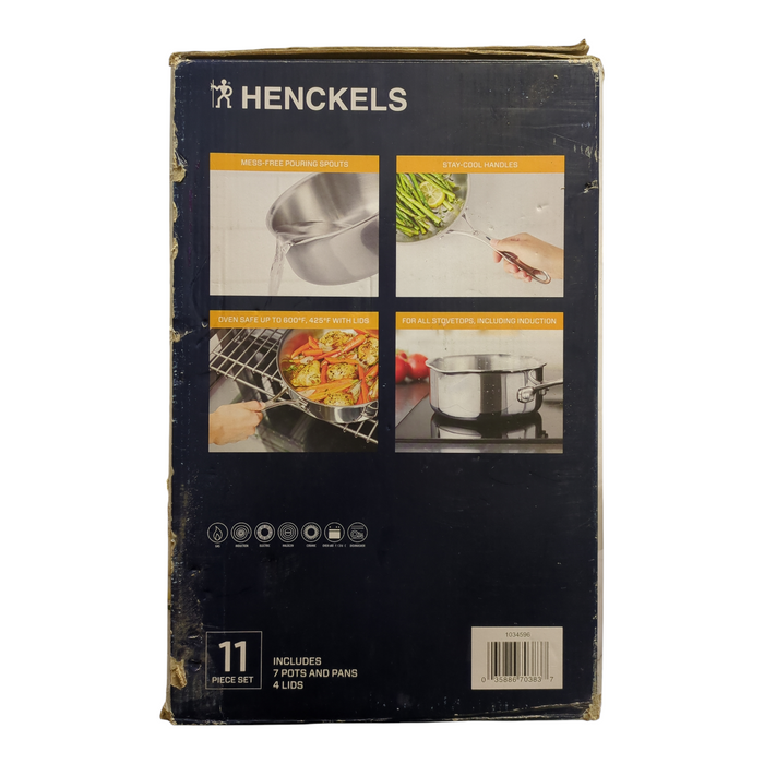 Henckels 11-Piece Precision Clad Tri-Ply Stainless Steel Cookware Set, Silver