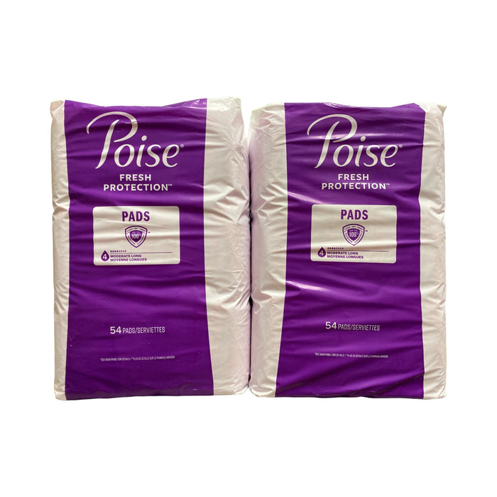 Poise Incontinence Pads for Women, Moderate Absorbency, Long, 108Ct