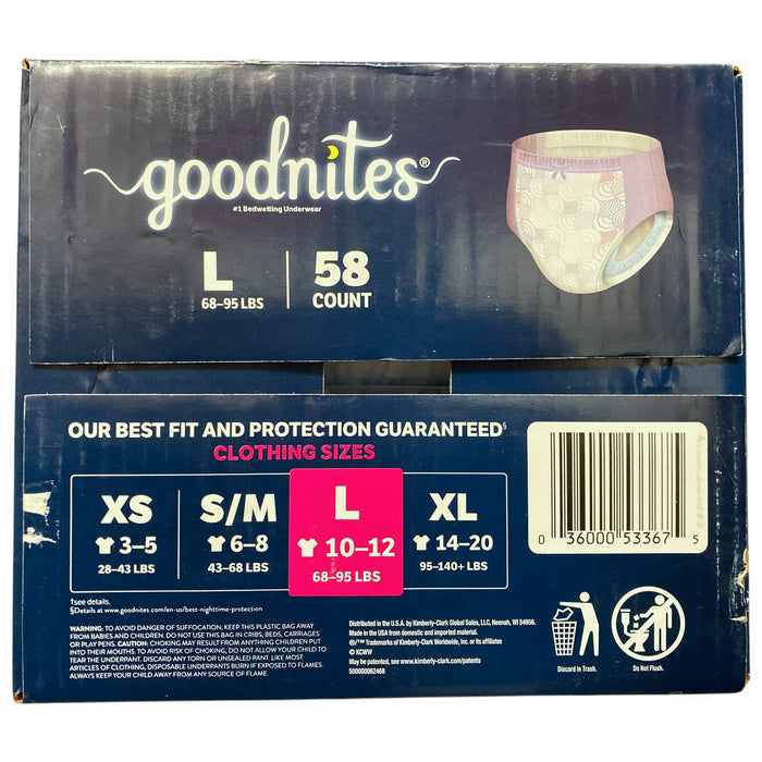 Goodnites Nighttime Bedwetting Underwear for Girls, L (68-95lbs), 58ct