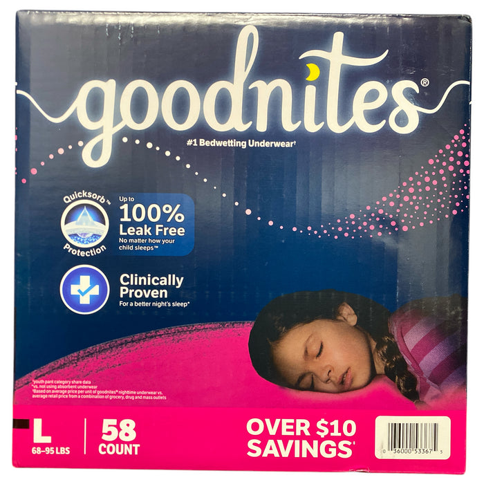 Goodnites Nighttime Bedwetting Underwear for Girls, L (68-95lbs), 58ct