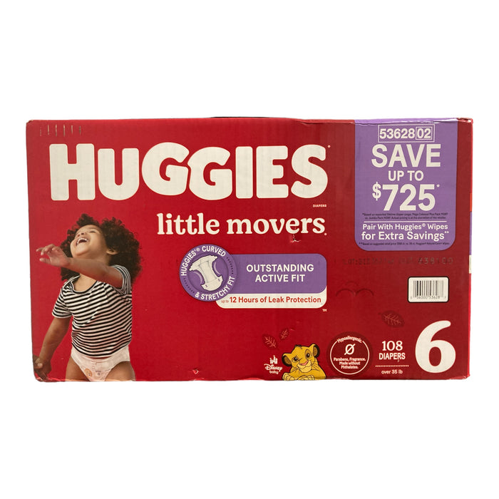 Huggies Little Movers Diapers, Size 6 (35+lbs), 108ct