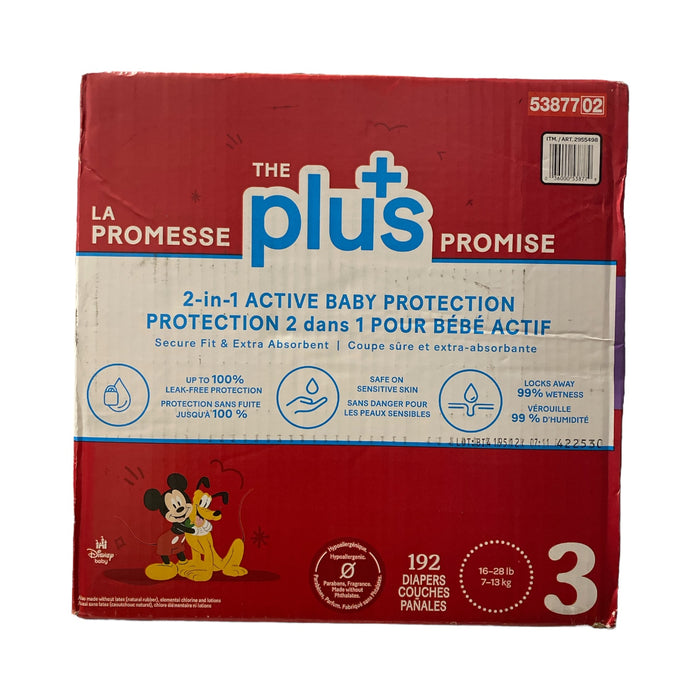 Huggies Plus+ Little Movers Diapers, Size 3 (16-28lbs), 192ct