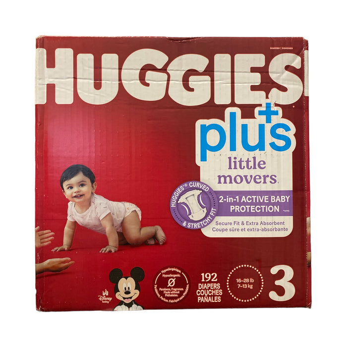 Huggies Plus+ Little Movers Diapers, Size 3 (16-28lbs), 192ct