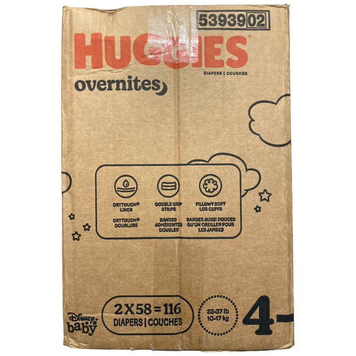 Huggies Disposable Overnite Diapers All Night Protection & Comfort, Size 4, 116ct