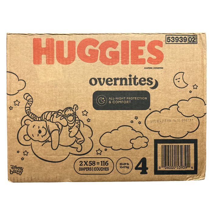 Huggies Disposable Overnite Diapers All Night Protection & Comfort, Size 4, 116ct