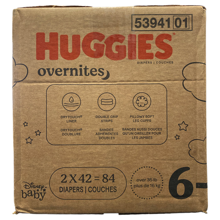 Huggies Disposable Overnite Diapers All Night Protection & Comfort, Size 6, 84ct