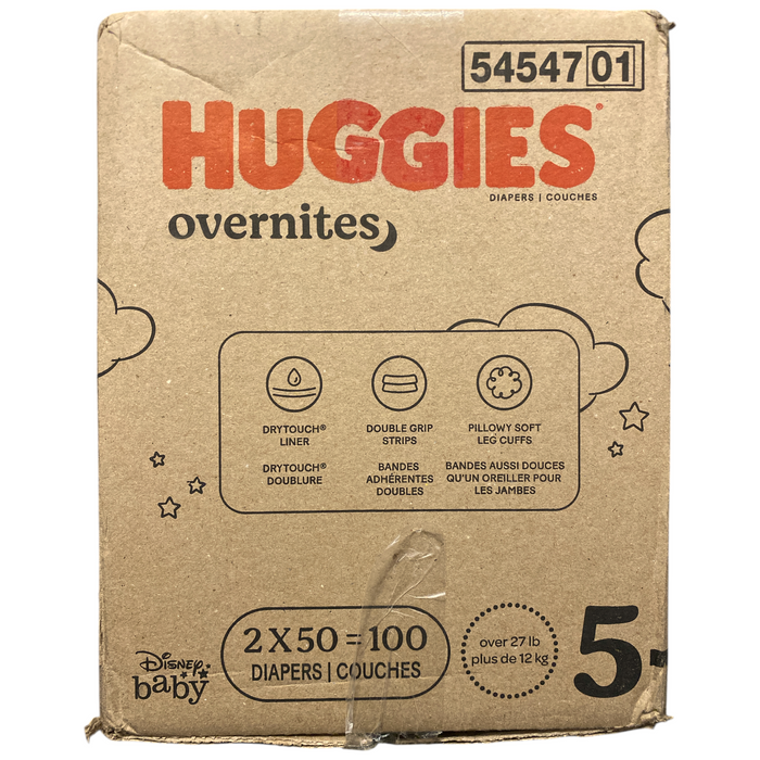 Huggies Disposable Overnite Diapers All Night Protection & Comfort Size 5, 100ct