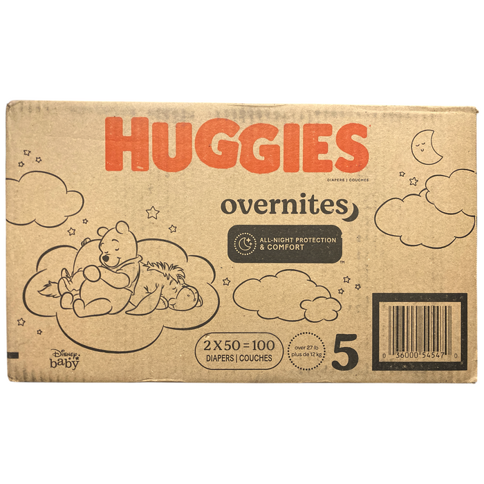 Huggies Disposable Overnite Diapers All Night Protection & Comfort Size 5, 100ct