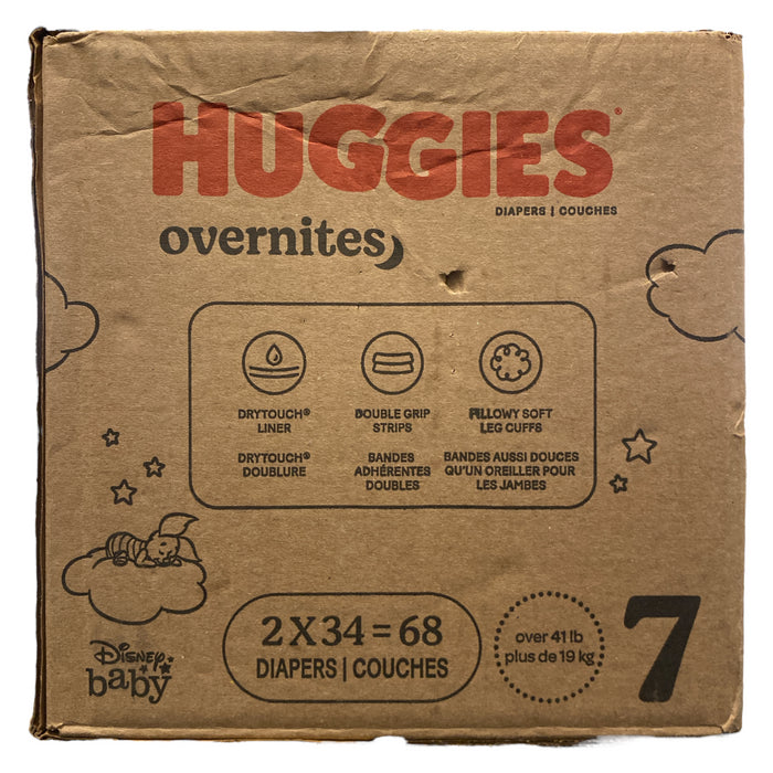 Huggies Disposable Overnite Diapers All Night Protection & Comfort, Size 7, 68ct