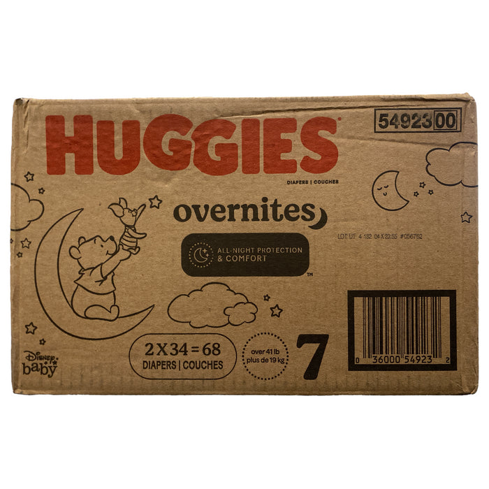 Huggies Disposable Overnite Diapers All Night Protection & Comfort, Size 7, 68ct