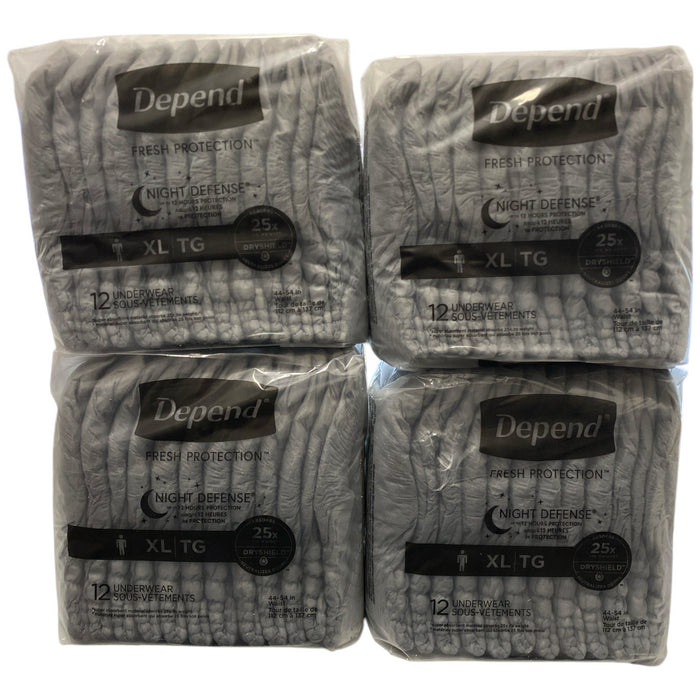 Depend Men's Night Defense Incontinence Underwear, Grey, 48ct