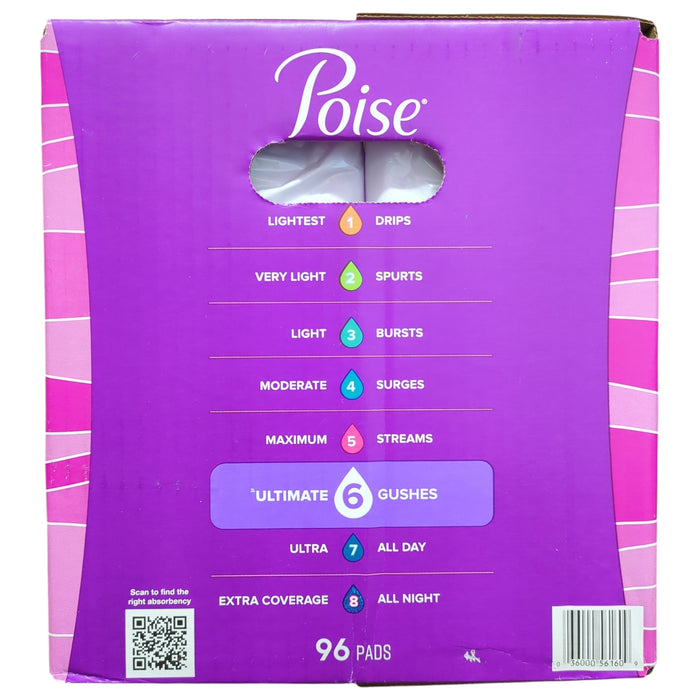 Poise Incontinence Pads, 6 Drop Ultimate Absorbency, 96 ct