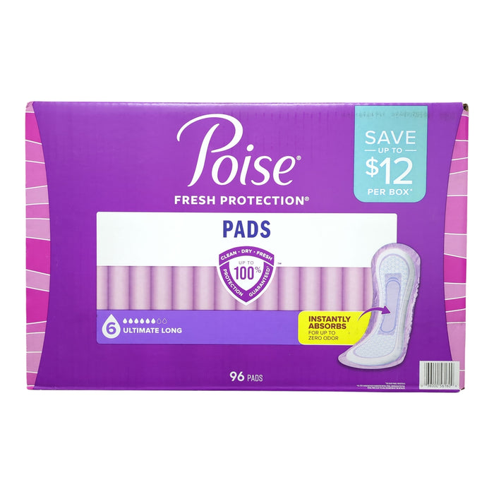 Poise Incontinence Pads, 6 Drop Ultimate Absorbency, 96 ct