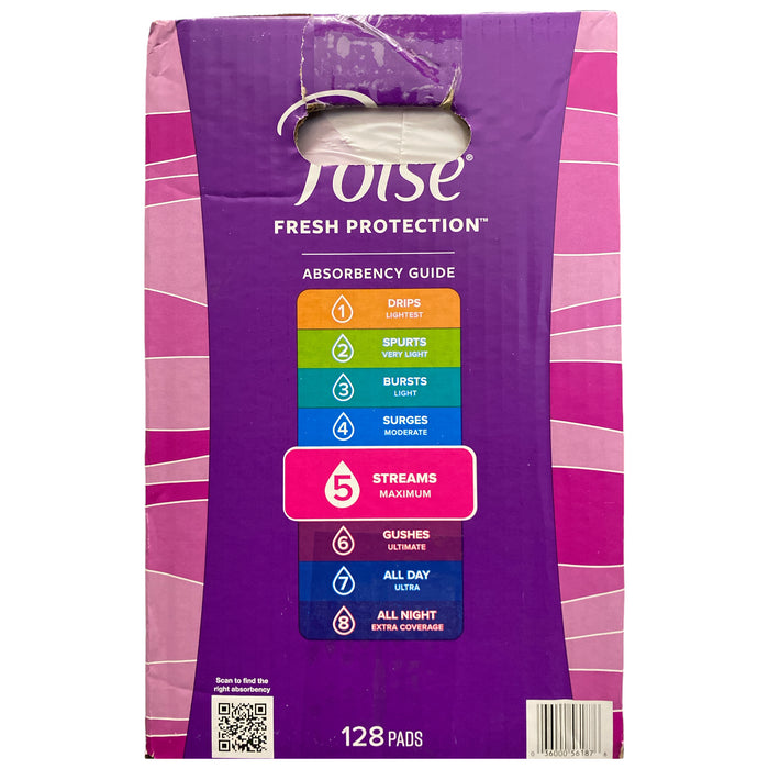 Poise Postpartum Incontinence Pads, Long, Max Absorbency, 128 ct