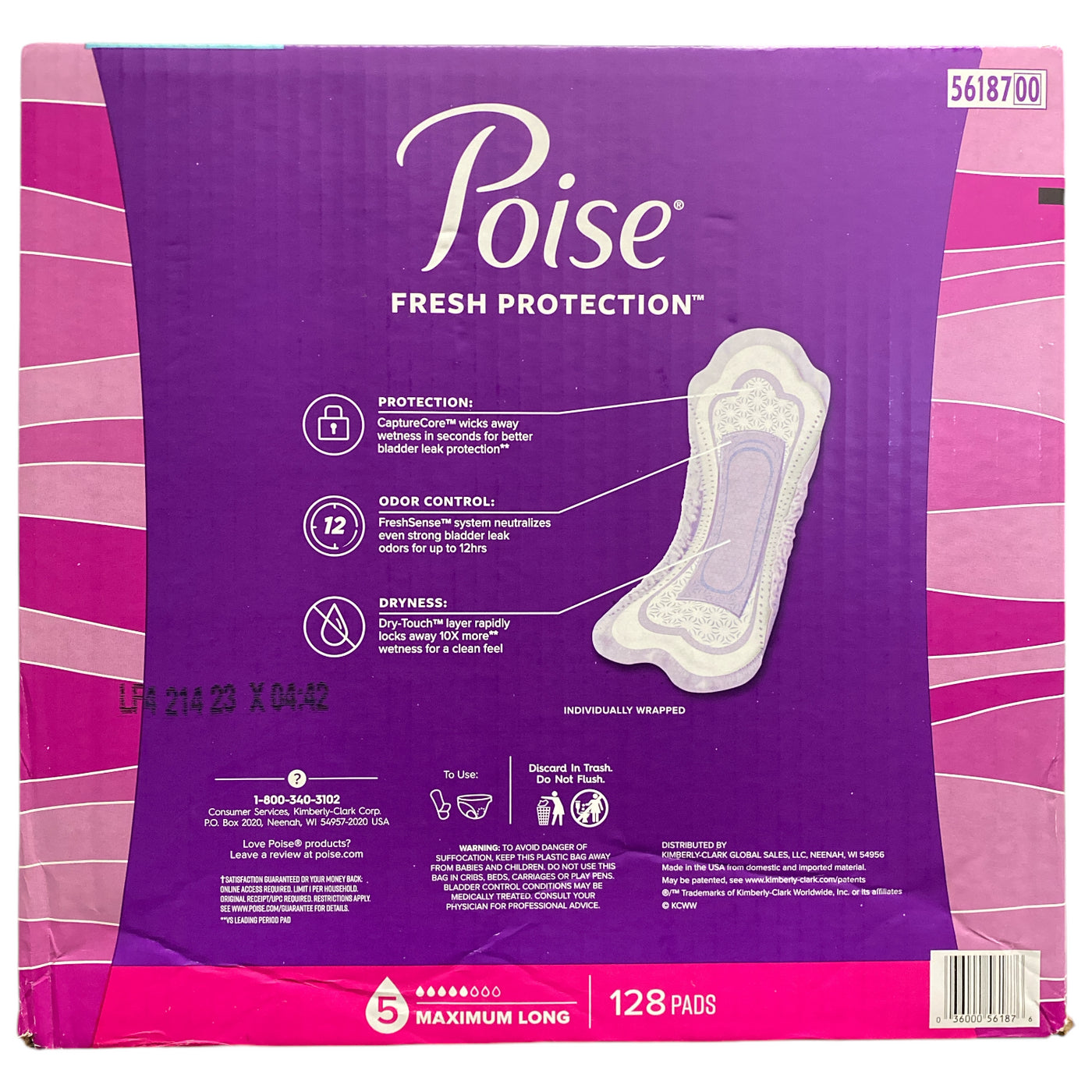 Poise Postpartum Incontinence Pads, Long, Max Absorbency, 128 ct