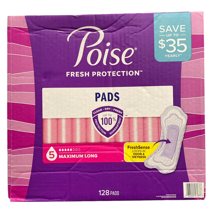 Poise Postpartum Incontinence Pads, Long, Max Absorbency, 128 ct